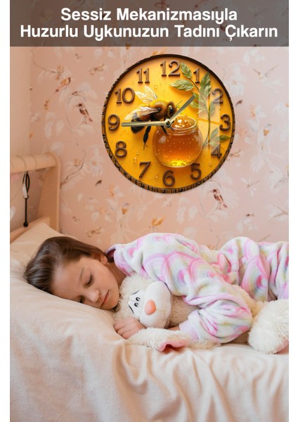 Arı ve Bal Kavanozu Desenli 3D Görünümlü Temperli Cam Saat – 33 cm CSDW433 fırsatları