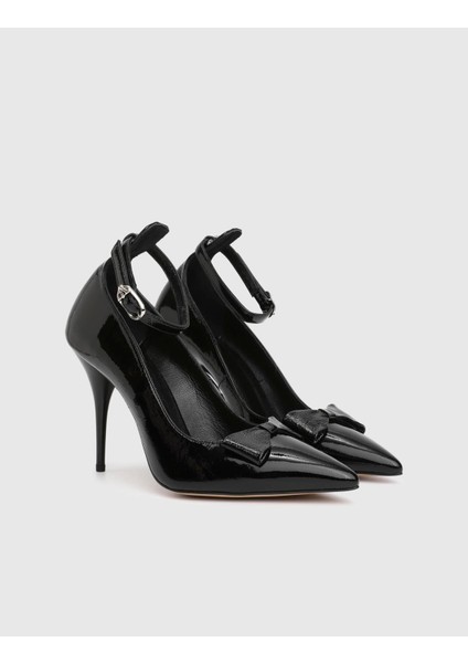 Noble Hakiki Rugan Deri Siyah Kadın Topuklu Ayakkabı