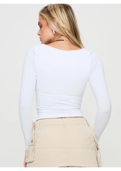 Uzun Kollu Kare Yaka Slim Fit Kadın Crop Bluz modelleri