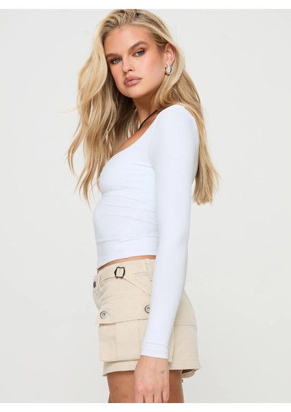 Uzun Kollu Kare Yaka Slim Fit Kadın Crop Bluz fırsatları