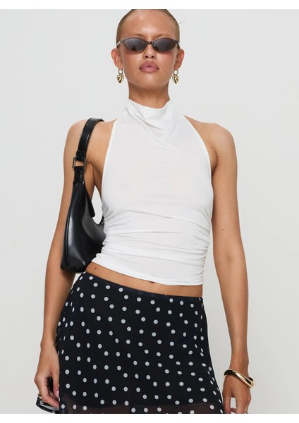 Halter Yaka Büzgülü Kısa Bluz