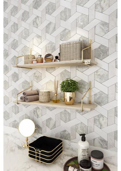 Ahşap Mutfak ve Banyo Raf Seti 60x15 cm – Paslanmaz Altın Kromajlı, Modern Tasarımlı, Geniş Depolama Alanlı, 2'li