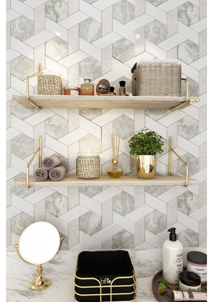 Ahşap Mutfak ve Banyo Raf Seti 60x15 cm – Paslanmaz Altın Kromajlı, Modern Tasarımlı, Geniş Depolama Alanlı, 2'li