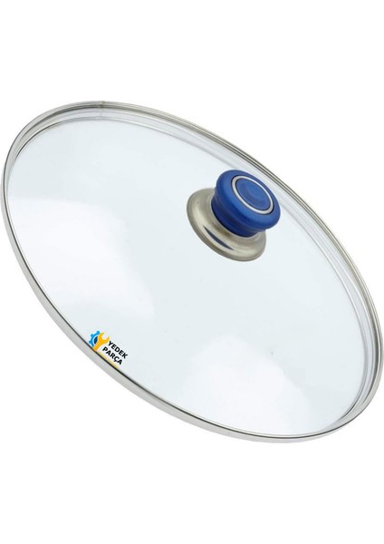 Tencere Sahan Tava Cam Kapağı Kapak 40 cm Mavi Tutma Tepesi