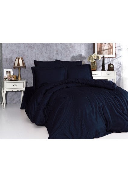 Tek Kişilik %100 Pamuk Saten Lüks Lastikli Çizgili Nevresim Takımı