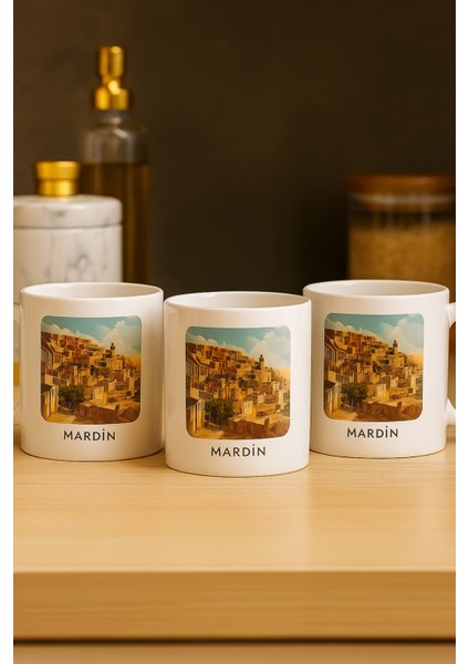 3 Lü Paket Şehir Baskı Hediyelik Porselen Kupa Bardak