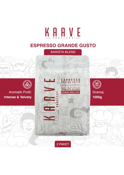 Grande Gusto Espresso Çekirdek Kahve 1.000 gr x 2 Paket fiyatları