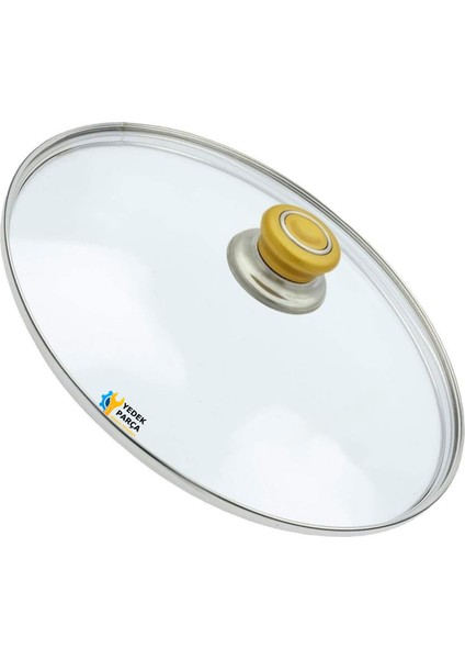 Tencere Sahan Tava Cam Kapağı Kapak 40 cm Altın Sarısı Tutma Tepesi