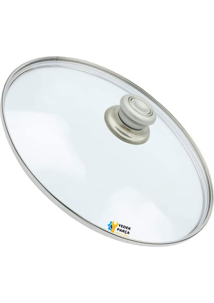 Tencere Sahan Tava Cam Kapağı Kapak 30 cm Gri Tutma Tepesi