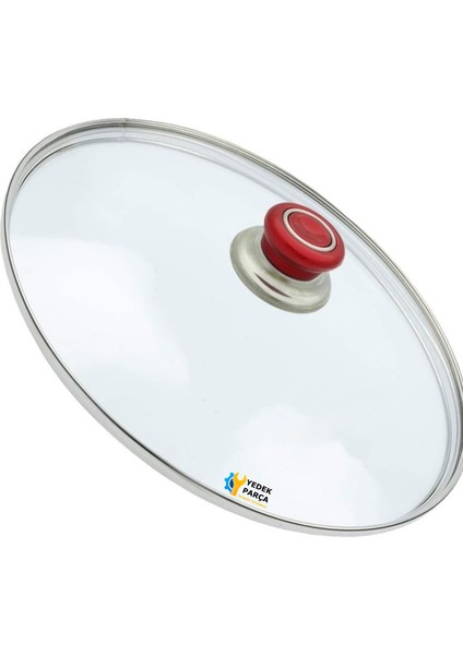 Tencere Sahan Tava Cam Kapağı Kapak 26 cm Kırmızı Tutma Tepesi