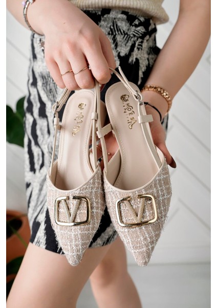 Kadın Yeni Sezon Şık Desenli Ayakkabı-Bej fırsatları