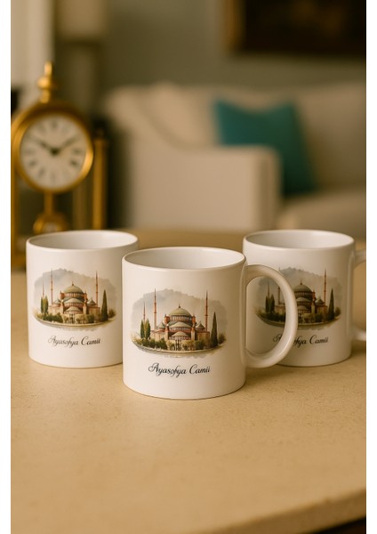 3 Lü Paket Ayasofya Baskı Porselen Kahve Kupa Bardak