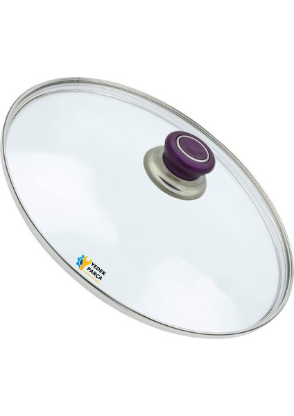 Tencere Sahan Tava Cam Kapağı Kapak 26 cm Mor Tutma Tepesi