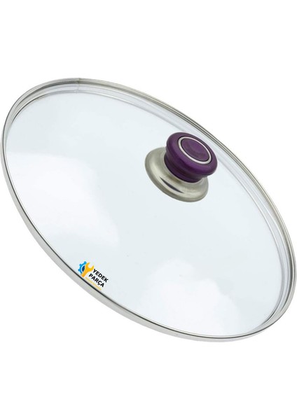 Tencere Sahan Tava Cam Kapağı Kapak 32 cm Mor Tutma Tepesi