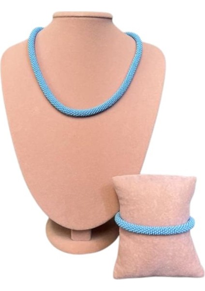 2637 El Yapımı Kum Boncuk Kolye ve Bileklik 2'li Set / 22 cm