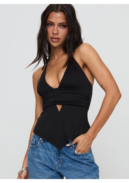 V-Yaka Bağlamalı Drapeli Beyaz Bluz