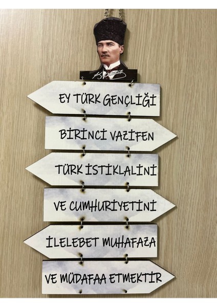 Atatürk Ey Türk Gençliği Duvar Süsü – Mdf Dekoratif Yön Tabelası