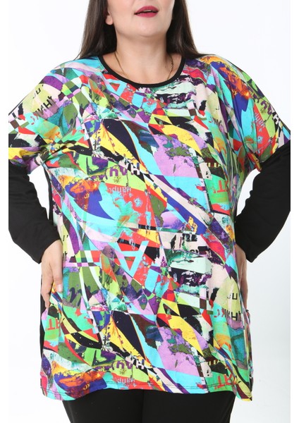 Kadın Likralı Yünlü Viskon Ön Desenli Büyük Beden Tunik fiyatları
