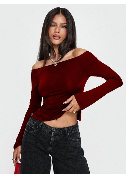 Madonna Yaka Yırtmaç Detaylı Uzun Kollu Bluz