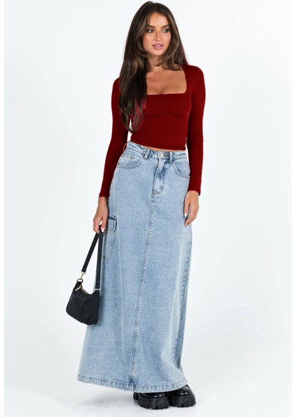 Kare Yaka Uzun Kollu Crop Bluz – Esnek Kumaş, Modern Stil modelleri