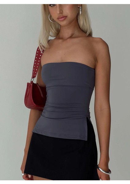 Strutter Strapless - Slim Fit Askısız Crop Bluz