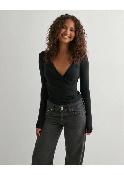 Uzun Kollu V Yaka Kruvaze Bluz