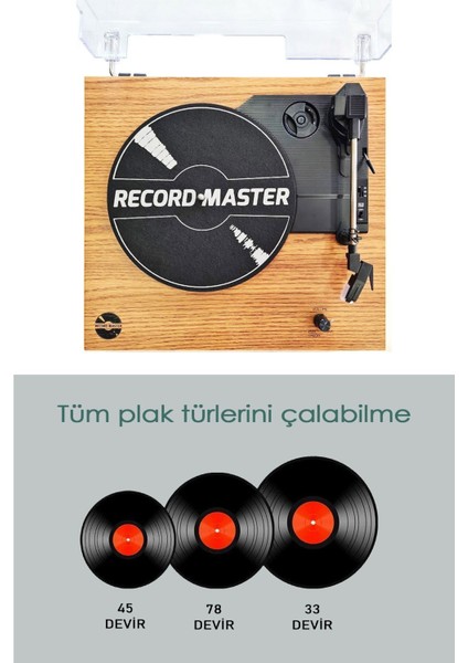 TT202J Bluetooth Pikap – Tüm Plak Türleriyle Uyumlu, Kablosuz ve Yüksek Kaliteli Müzik Deneyimi