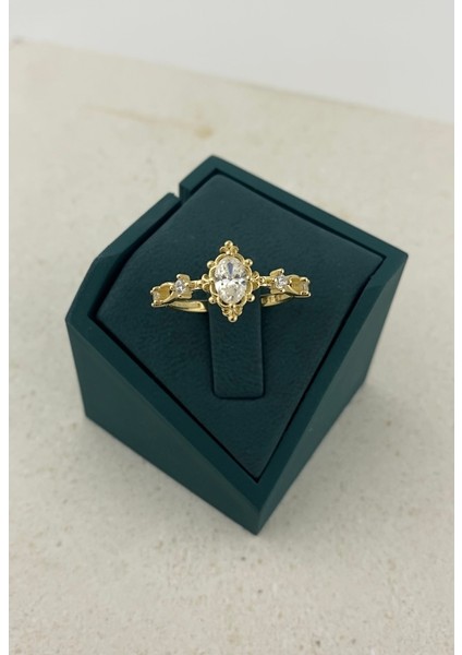 14 Ayar Altın Taşlı Zarif Vintage Stil Yüzük modelleri