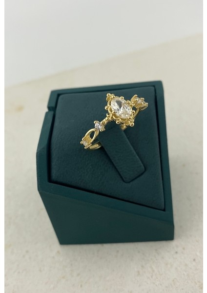 14 Ayar Altın Taşlı Zarif Vintage Stil Yüzük fırsatları