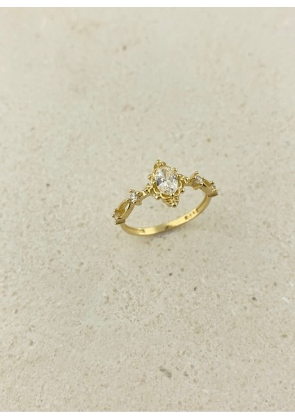 14 Ayar Altın Taşlı Zarif Vintage Stil Yüzük indirimleri