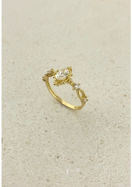 14 Ayar Altın Taşlı Zarif Vintage Stil Yüzük