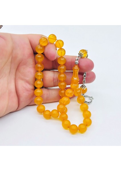 Mat Sarı Renkte Sıkma Ateş Kehribar Tesbih fiyatları