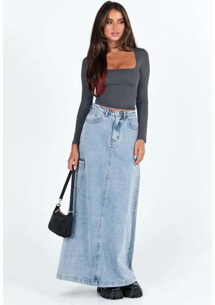 Kare Yaka Uzun Kollu Crop Bluz – Esnek Kumaş, Modern Stil modelleri