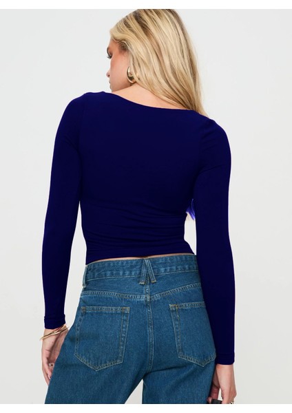 Uzun Kollu Kare Yaka Slim Fit Kadın Crop Bluz indirimleri