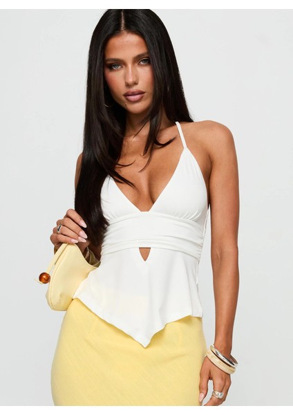 V-Yaka Bağlamalı Drapeli Beyaz Bluz fiyatları