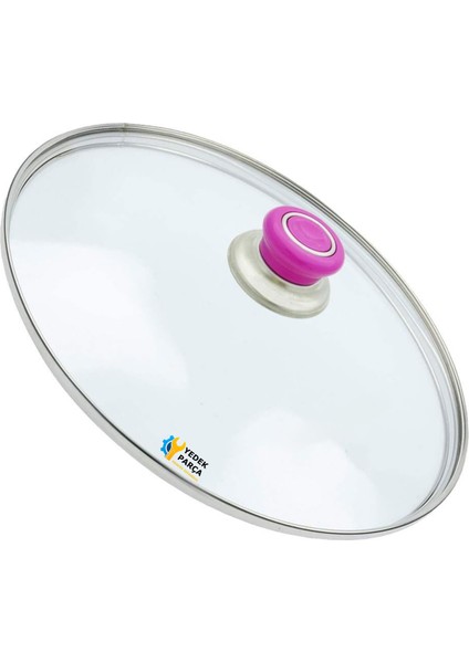 Tencere Sahan Tava Cam Kapağı Kapak 34 cm Fuşya Tutma Tepesi