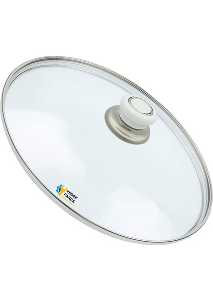 Tencere Sahan Tava Cam Kapağı Kapak 32 cm Beyaz Tutma Tepesi