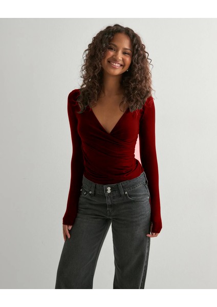 Uzun Kollu V Yaka Kruvaze Bluz
