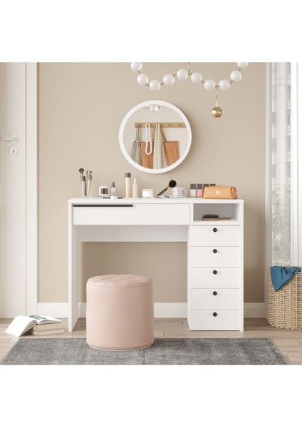 Ocean Makyaj Masası Aynalı Çekmeceli Şifonyer Beyaz ON29-W