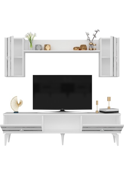 Pelinct Tv Ünitesi ve Konsol 2li Salon Takımı Beyaz Gümüş modelleri