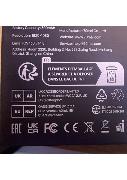 Araç İçi Kamera 1944P Ultra HD, 170° Geniş Açı, HDR, GPS, ADAS, 24 Saat Park Modu ve Hareket Sensörü