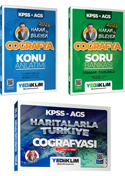 Yediiklim 2026 Kpss Ags Coğrafya Konu-Soru ve Haritalarla Türkiye Coğrafyası Seti 3 Kitap Hakan Bileyen