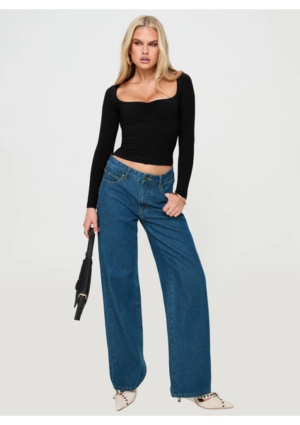 Uzun Kollu Kare Yaka Slim Fit Kadın Crop Bluz fırsatları