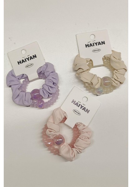 Boncuklu Kumaş Saç Lastiği & Spiral Saç Lastiği (2 Adet)