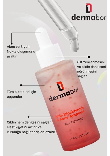 Sivilce, Akne & Siyah Nokta Karşıtı Yüz Serumu| Retionik Asit& Kaprik Asit | Gözenek Kontrolü, Yatıştırıcı, Dengeleyici, Vitamin Topçuklu Serum 50ML. fiyatları