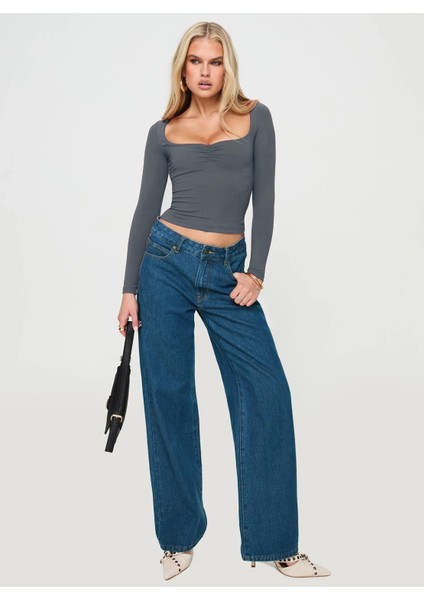 Uzun Kollu Kare Yaka Slim Fit Kadın Crop Bluz indirimleri