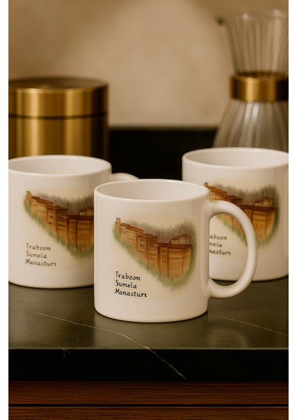 3 Lü Paket Sümela Manastırı Baskı Porselen Kupa Bardak