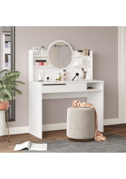 Ocean Makyaj Masası Aynalı Raflı Çekmeceli Beyaz ON28-W