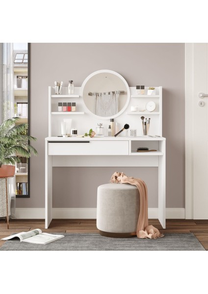 Ocean Makyaj Masası Aynalı Raflı Çekmeceli Beyaz ON28-W fiyatları