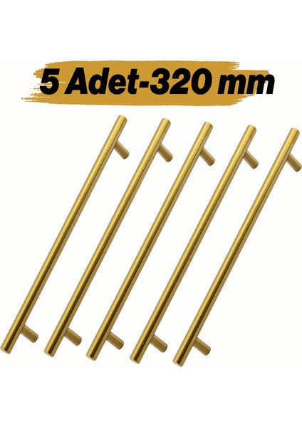 Mobilya Kulp Mutfak Dolap Çekmece Dolabı Kapak Kulpları Kulbu Gold Altın 320 mm 32 cm Metal (5 Adet)